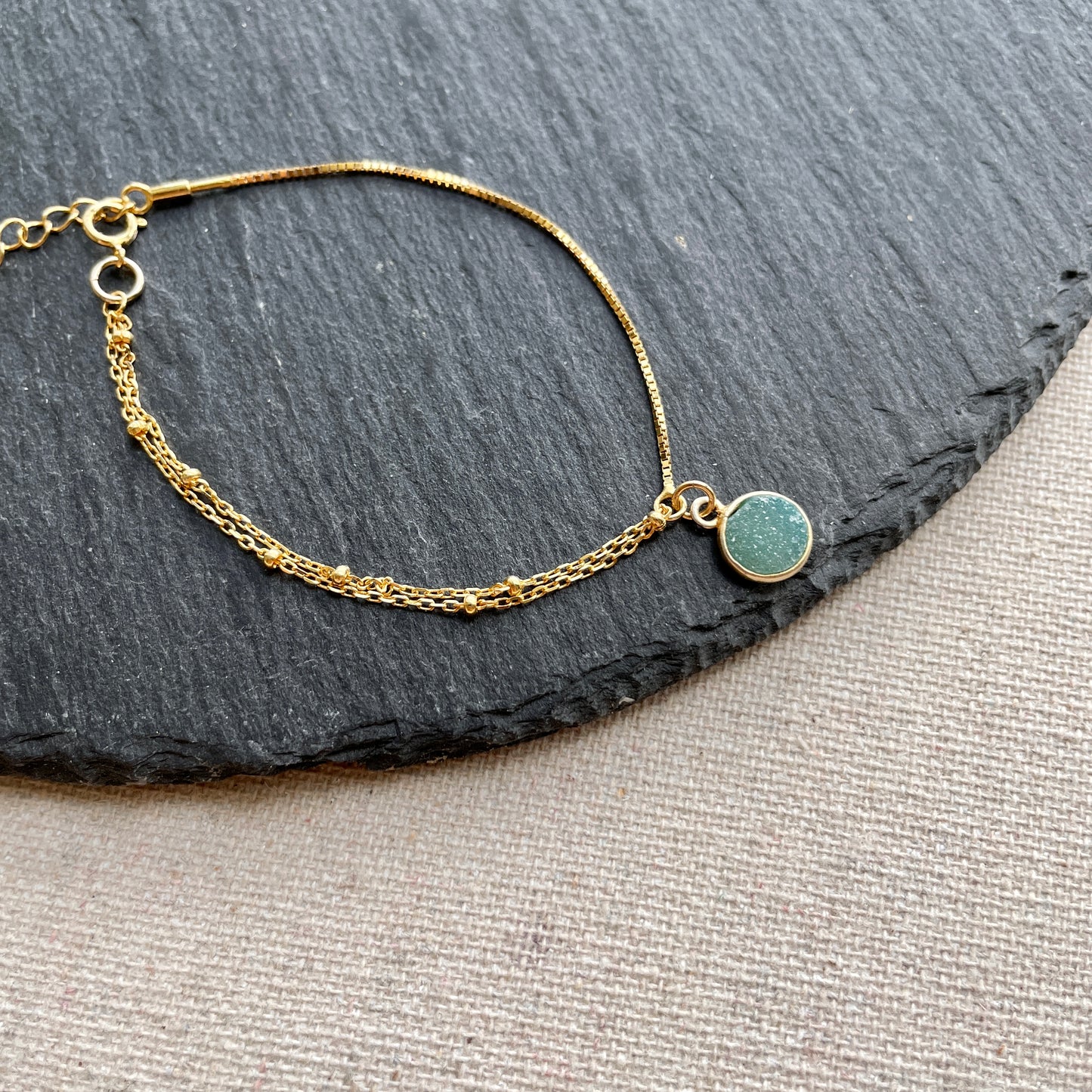 Green Druzy Stone Adjustable Bracelet