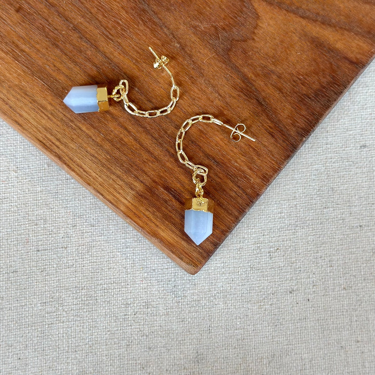 Blue Lace Agate Gold-plated Ear Hook