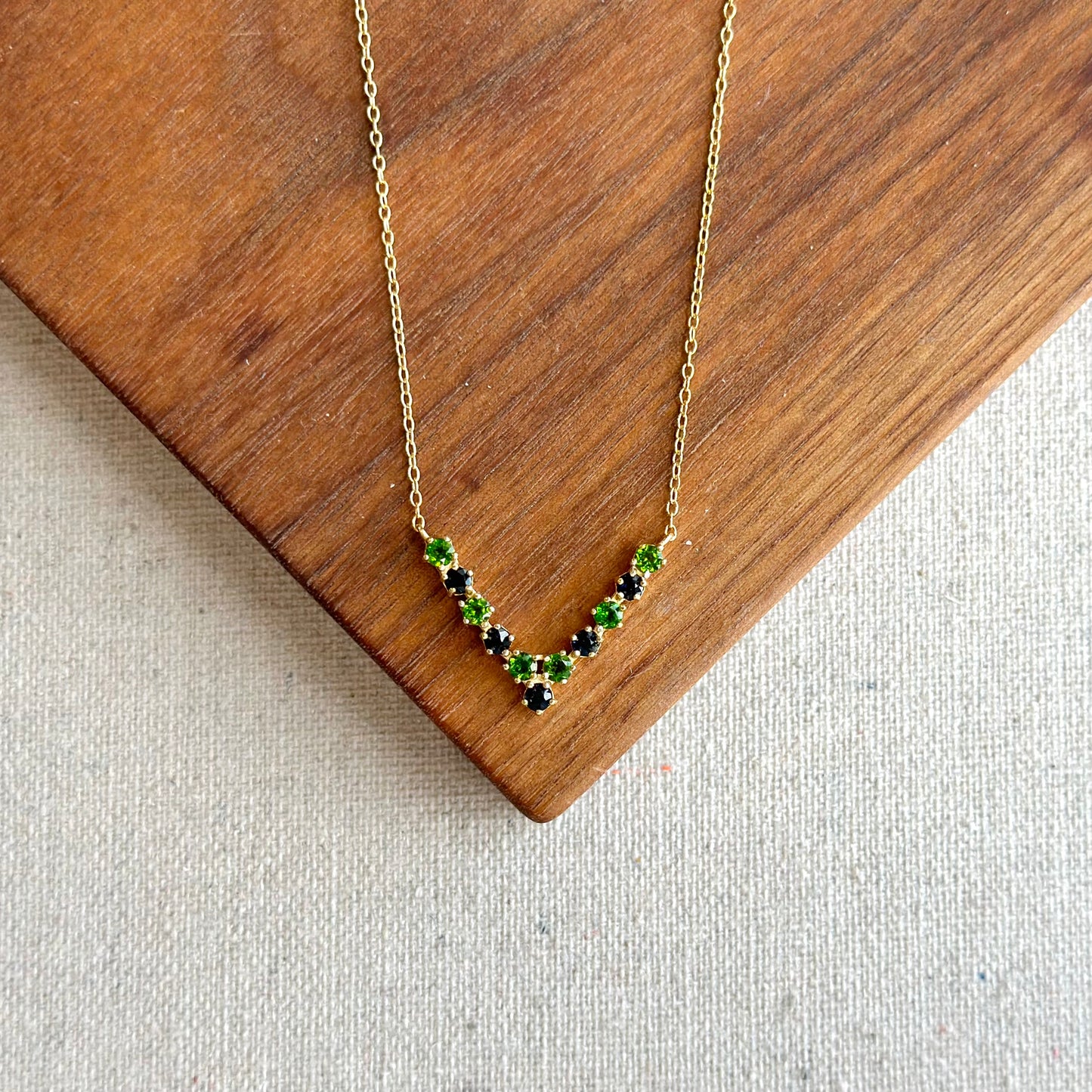 Diopside And Sapphire V-shaped Gold-plated Sterling Silver Necklace