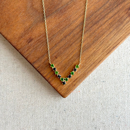 Diopside And Sapphire V-shaped Gold-plated Sterling Silver Necklace