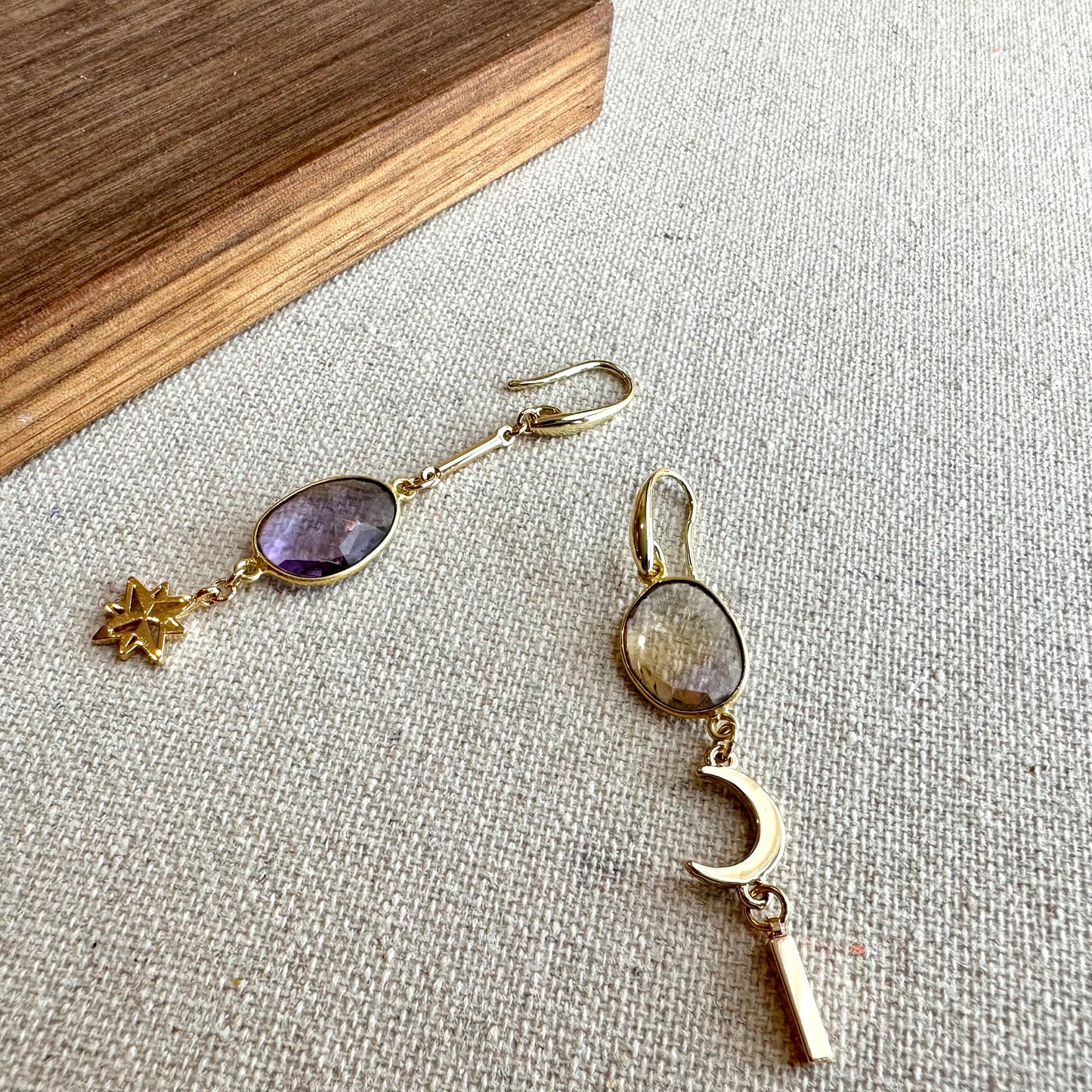 Ametrine Moon And Star Gold-plated Earring