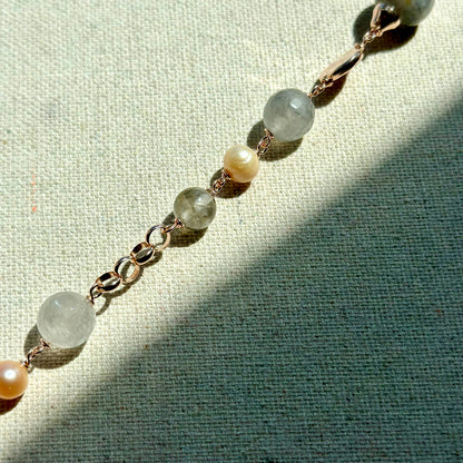 Botswana Agate And Freshwater Pearl Beaded Rose Gold-plated Italian Sterling Silver Necklace