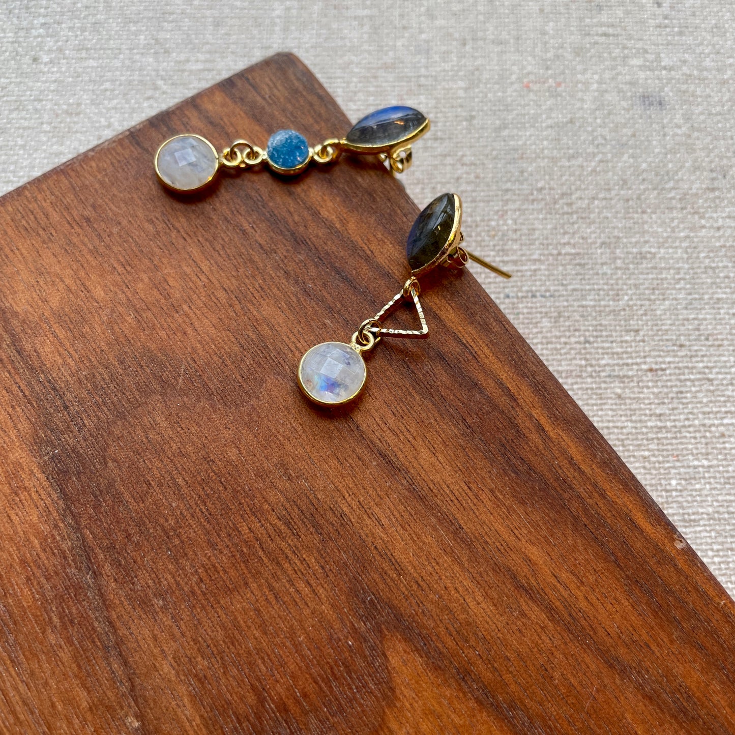 Labradorite And Moonstone With Druzy Stone Earring