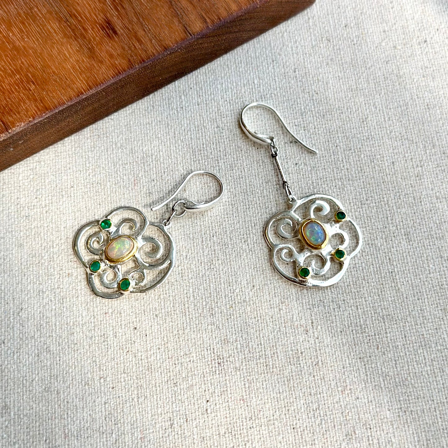 Opal And Green Onyx Oriental Sterling Silver Earring