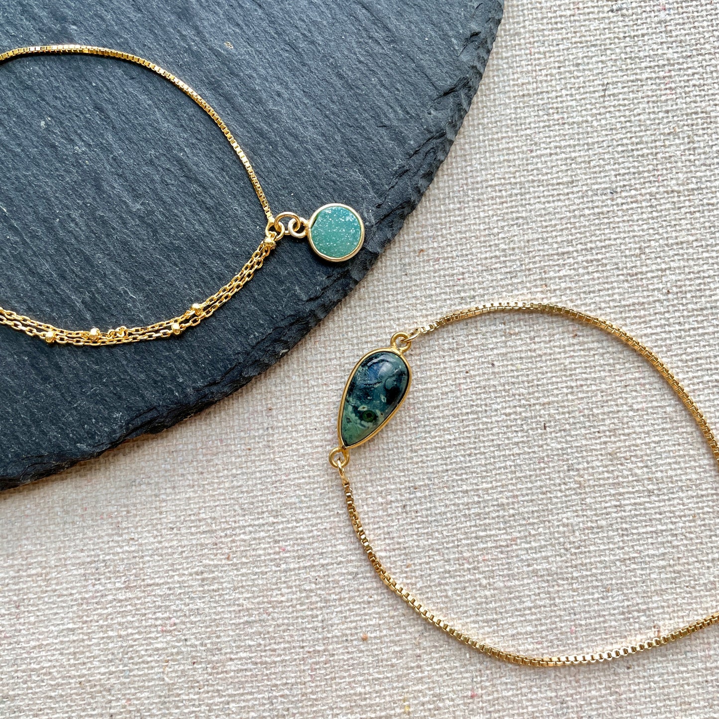 Green Druzy Stone Adjustable Bracelet