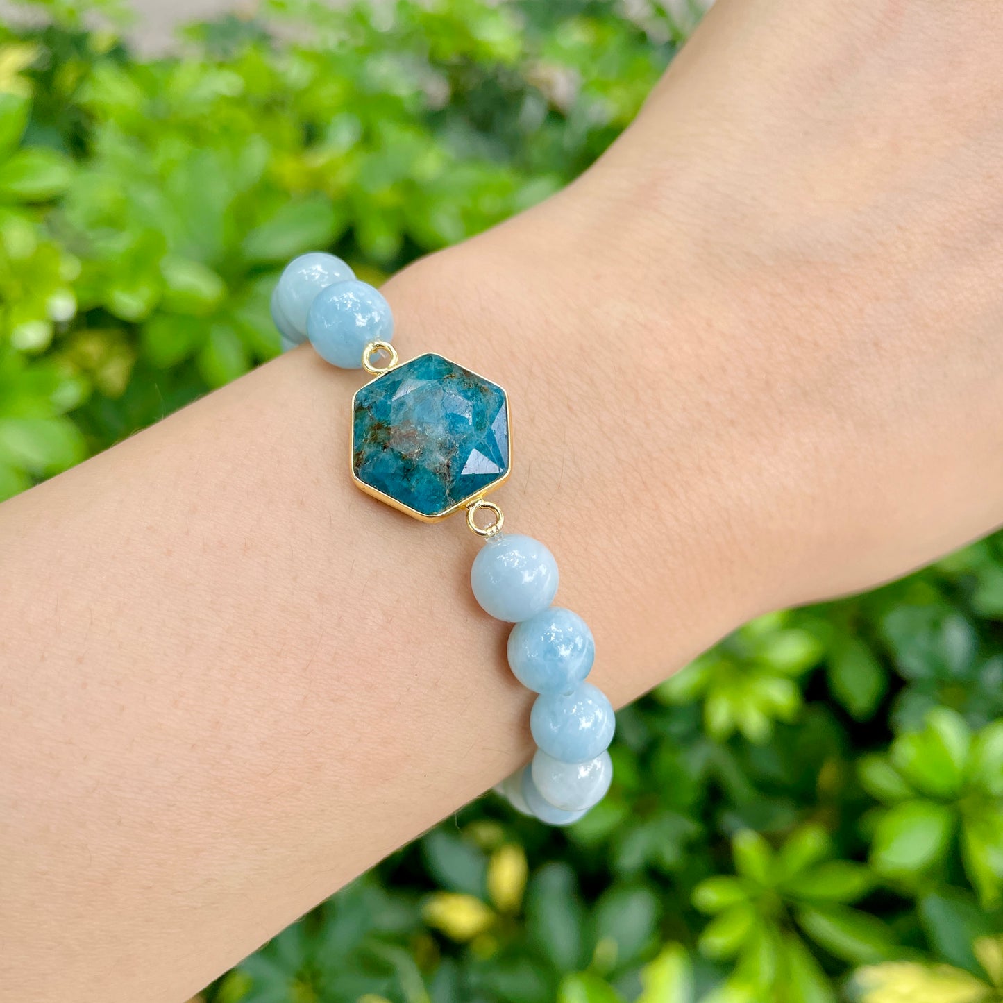 Apatite And Aquamarine Beaded Bracelet