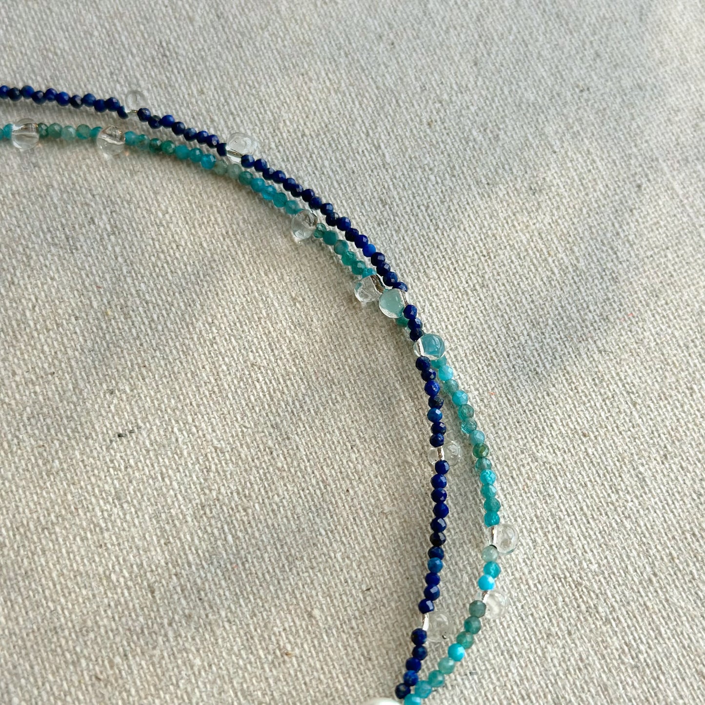 Freshwater Pearl And Lapis Mixed Apatite Beaded Double Layer Necklace