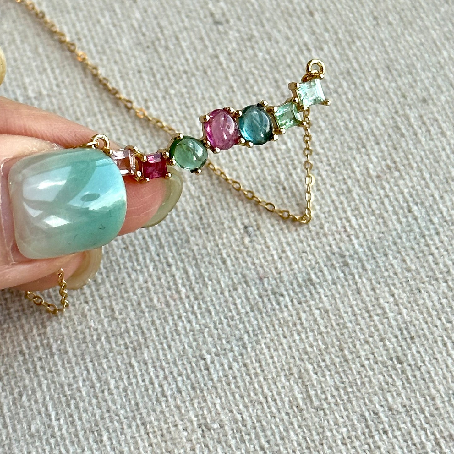 Pink And Green Tourmaline Gold-plated Sterling Silver Necklace