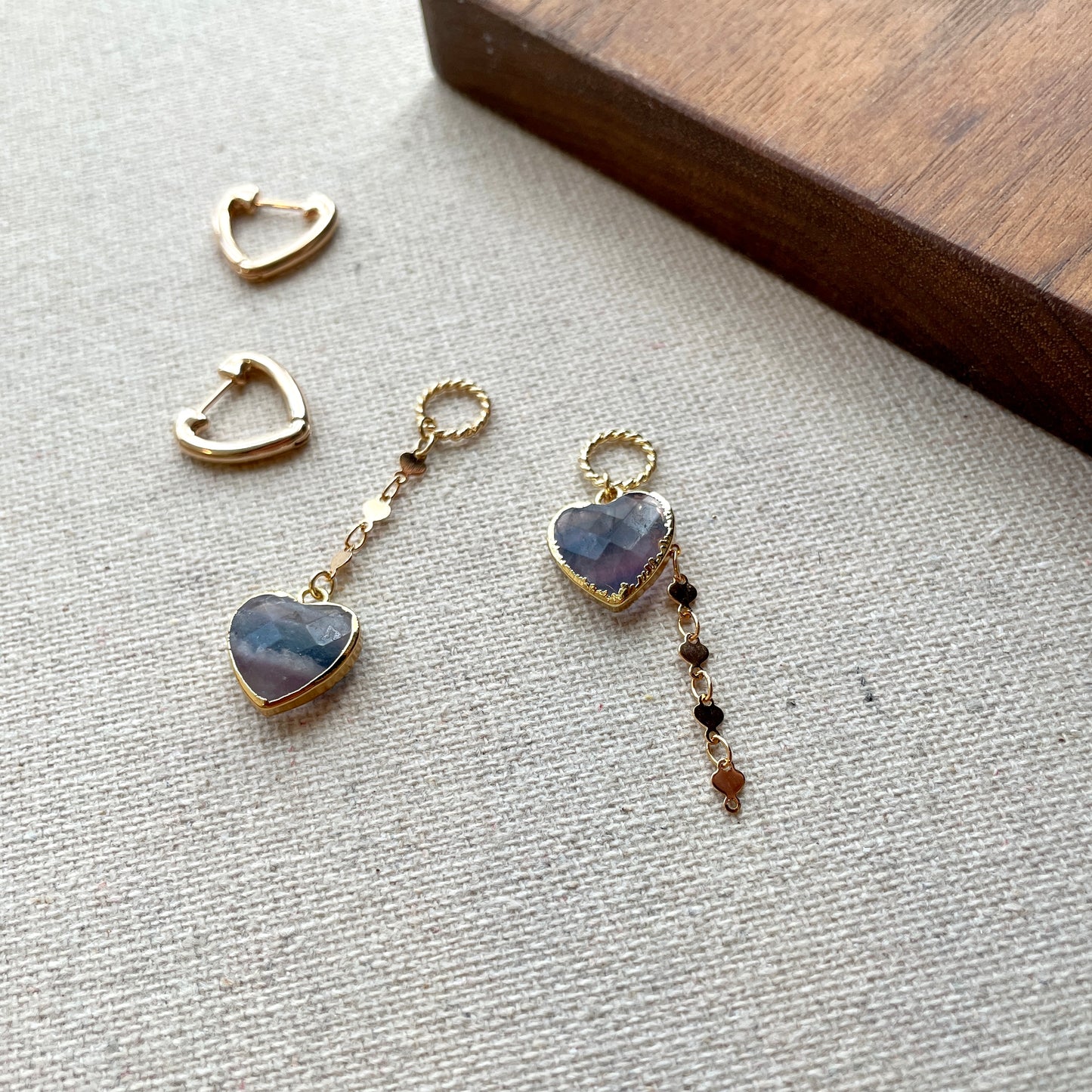 Fluorite Heart-shaped Gold-plated Two-way Ear Hoop