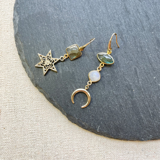 Labradorite And Moonstone Starry Earring