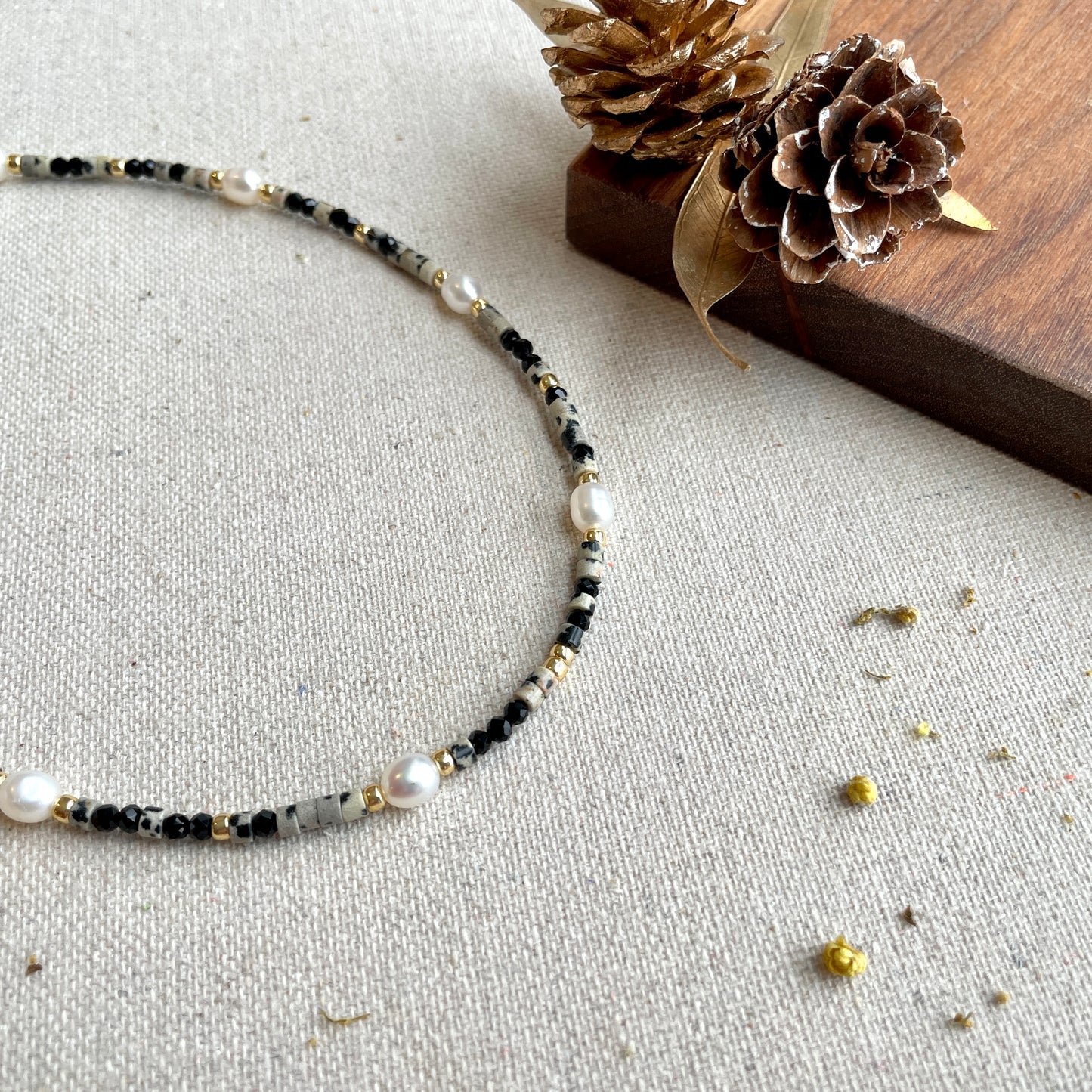 Dalmatian Jasper And Black Spinel Beaded Choker Necklace