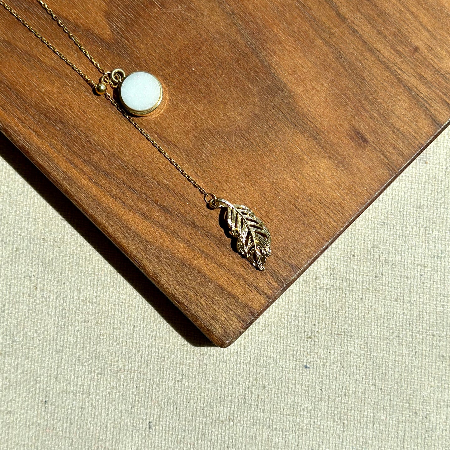 Druzy And Leaves Y-shaped Gold-plated Sterling Silver Necklace