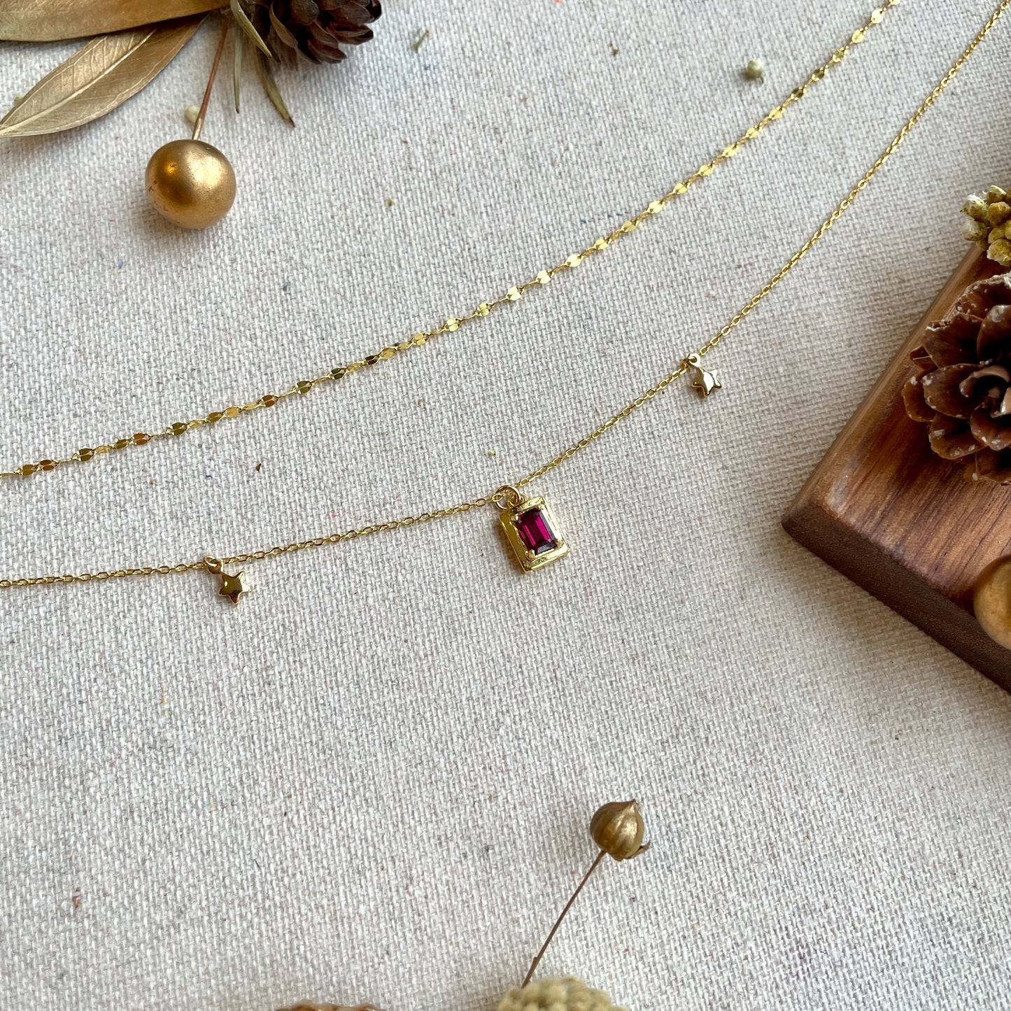 Double Layer Garnet Gold-plated Necklace