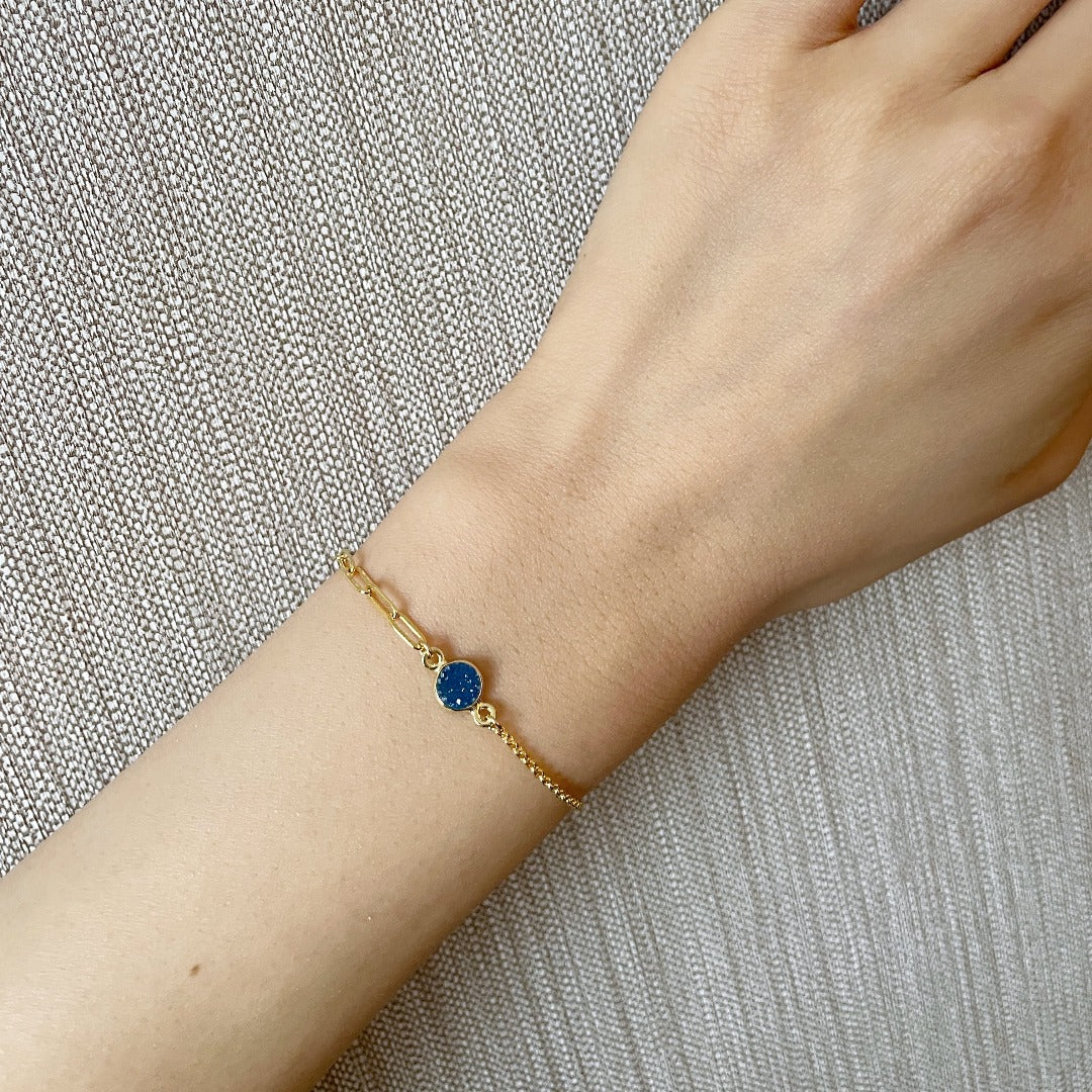 Blue Druzy Stone Adjustable Bracelet