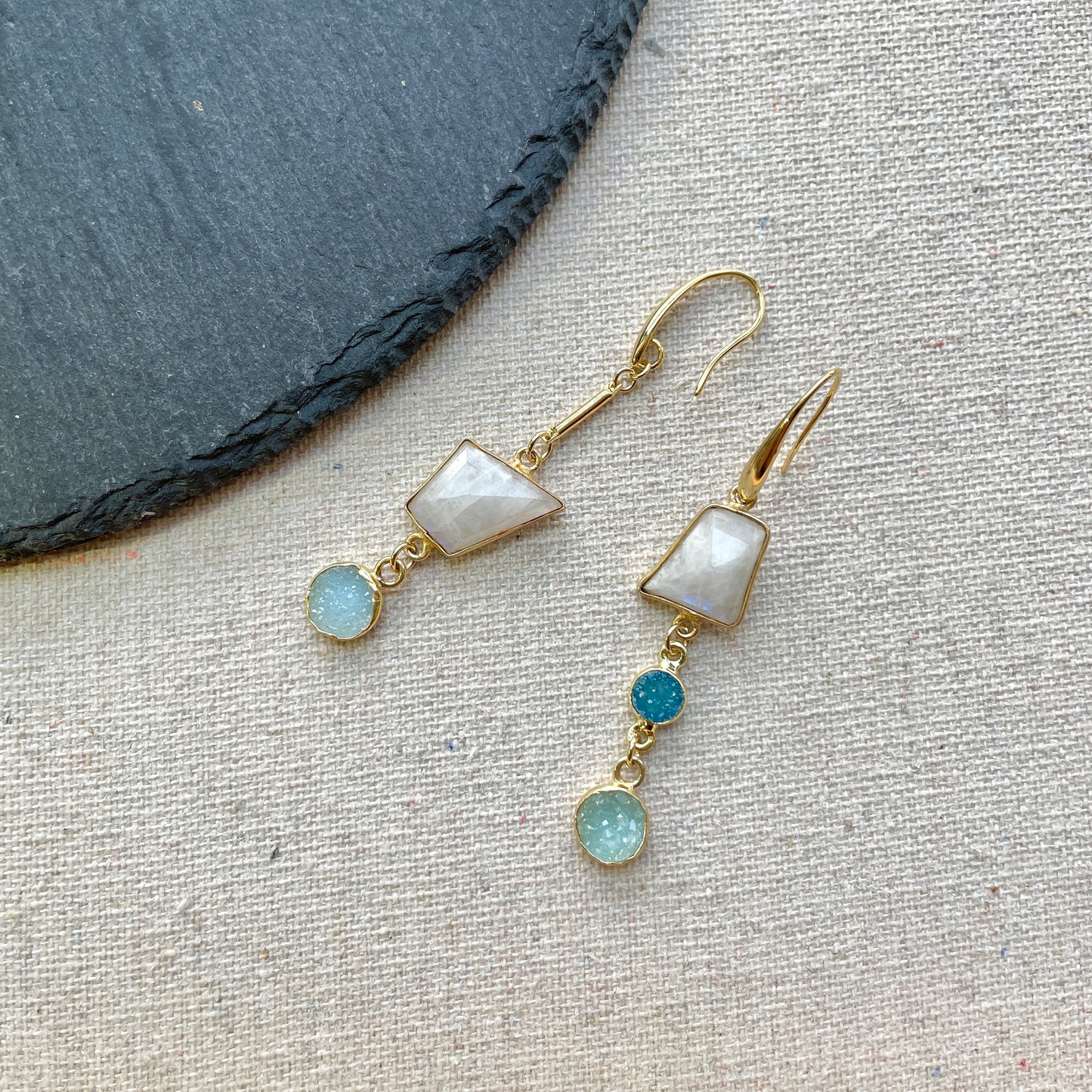 Moonstone And Druzy Stone Earring