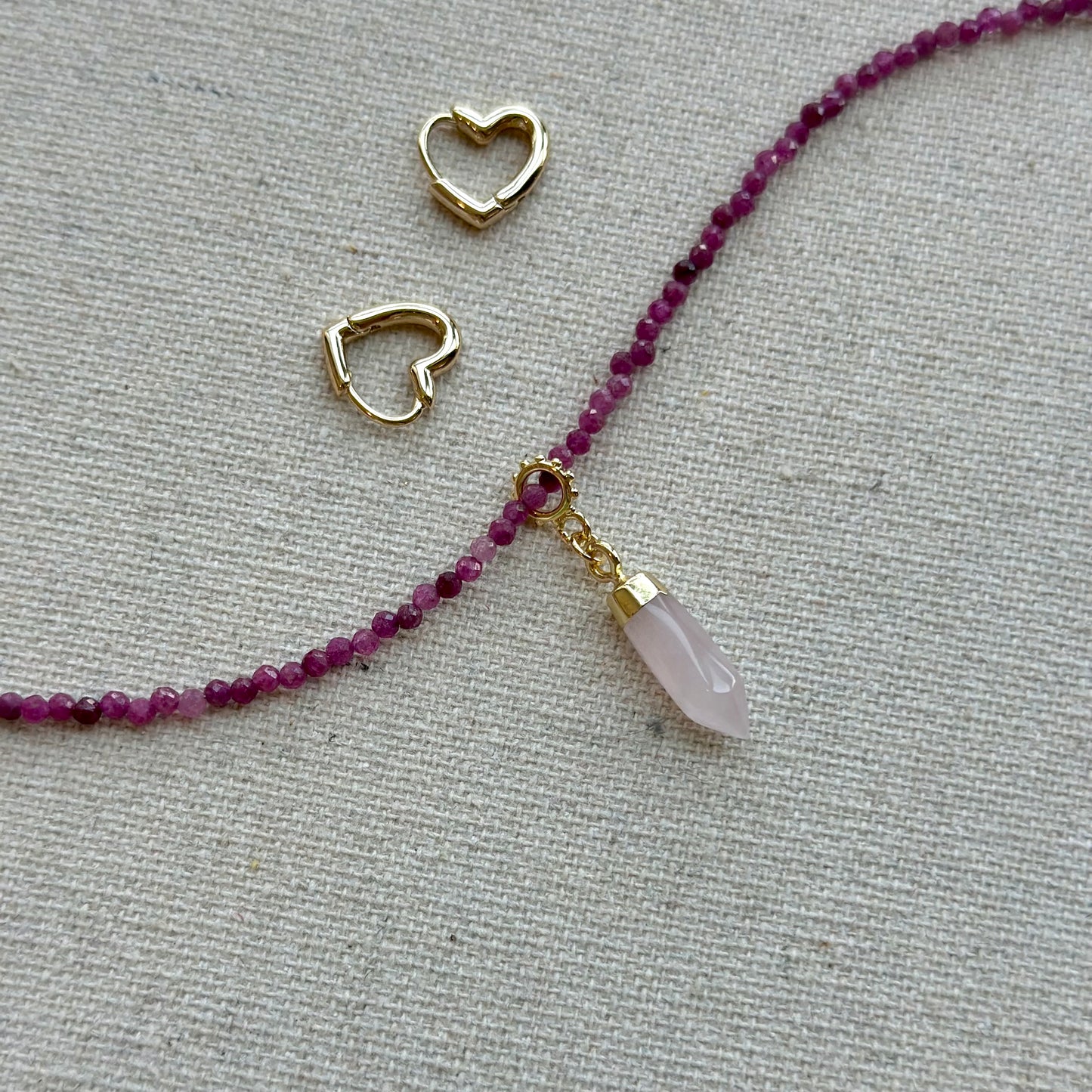 Rose Quartz Point Shaped Two-way Gold-plated Ear Hoop