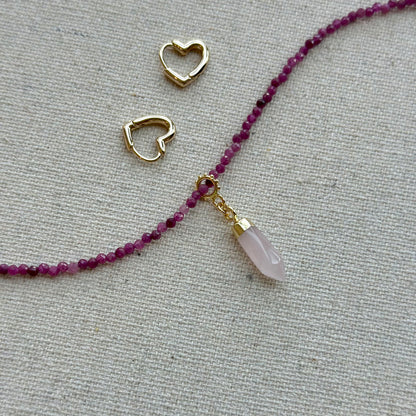 Rose Quartz Point Shaped Two-way Gold-plated Ear Hoop