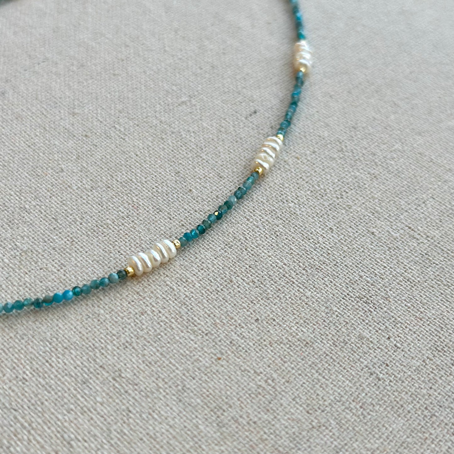 Amazonite And Apatite Beaded Mixed Freshwater Pearl Necklace