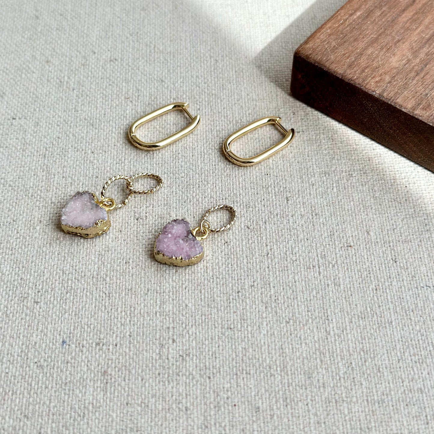 Heart-shaped Druzy Stones Gold-plated Two-way Ear Hoop