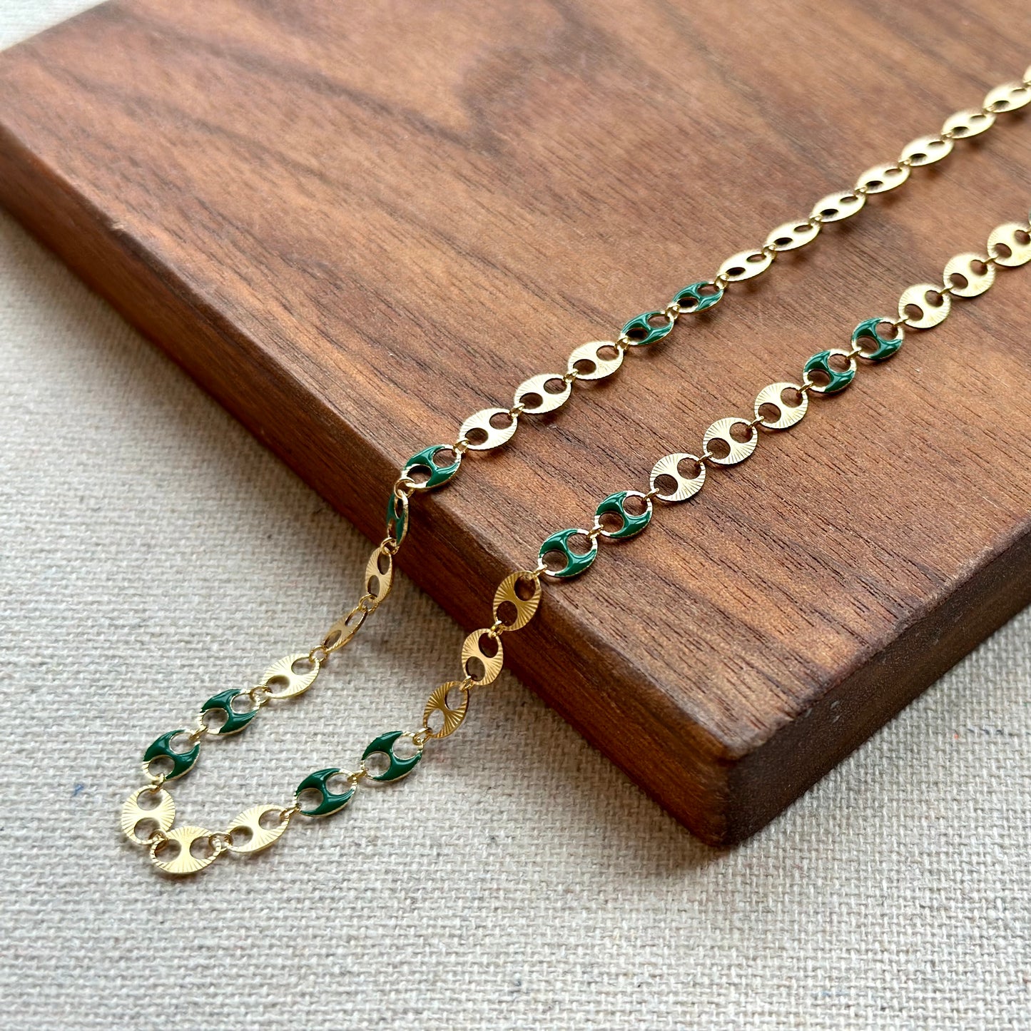 Mariner Chain And Green Enamel Gold-plated Italian Sterling Silver Choker Necklace