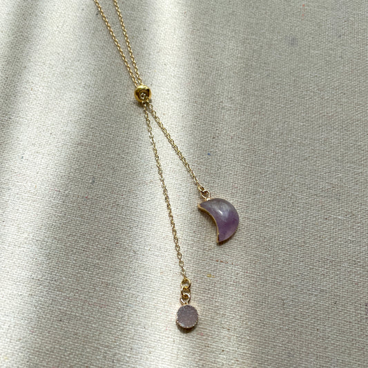 Amethyst Moon Long Gold-plated Necklace