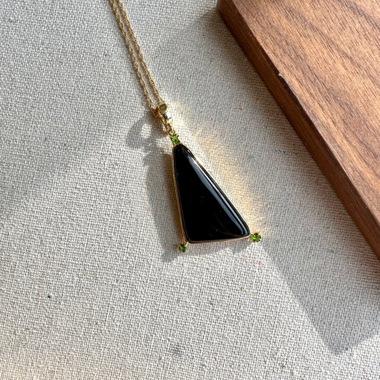 Black Agate And Diopside Long Gold-plated Necklace