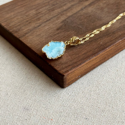 Larimar Raw Stone Twisted Chain Long Gold-plated Necklace