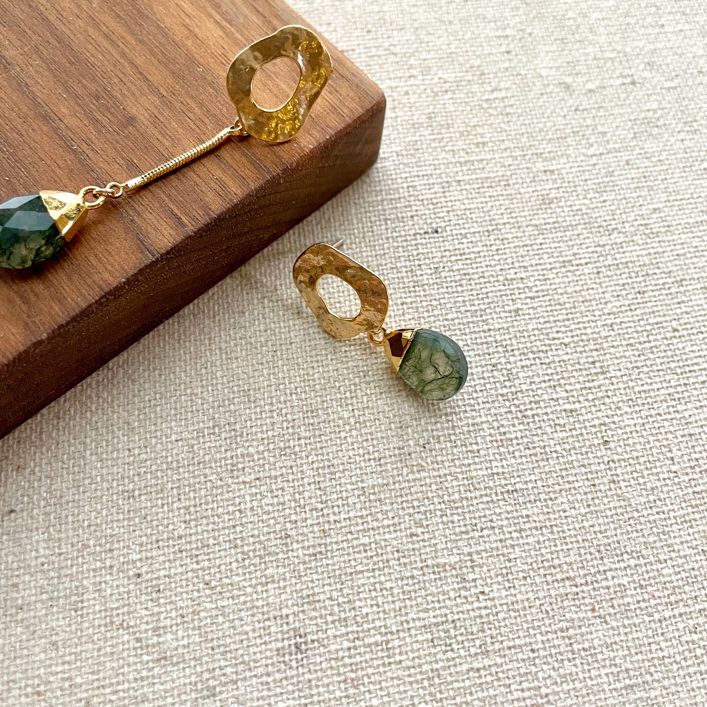 Moss Agate Asymmetric Earring