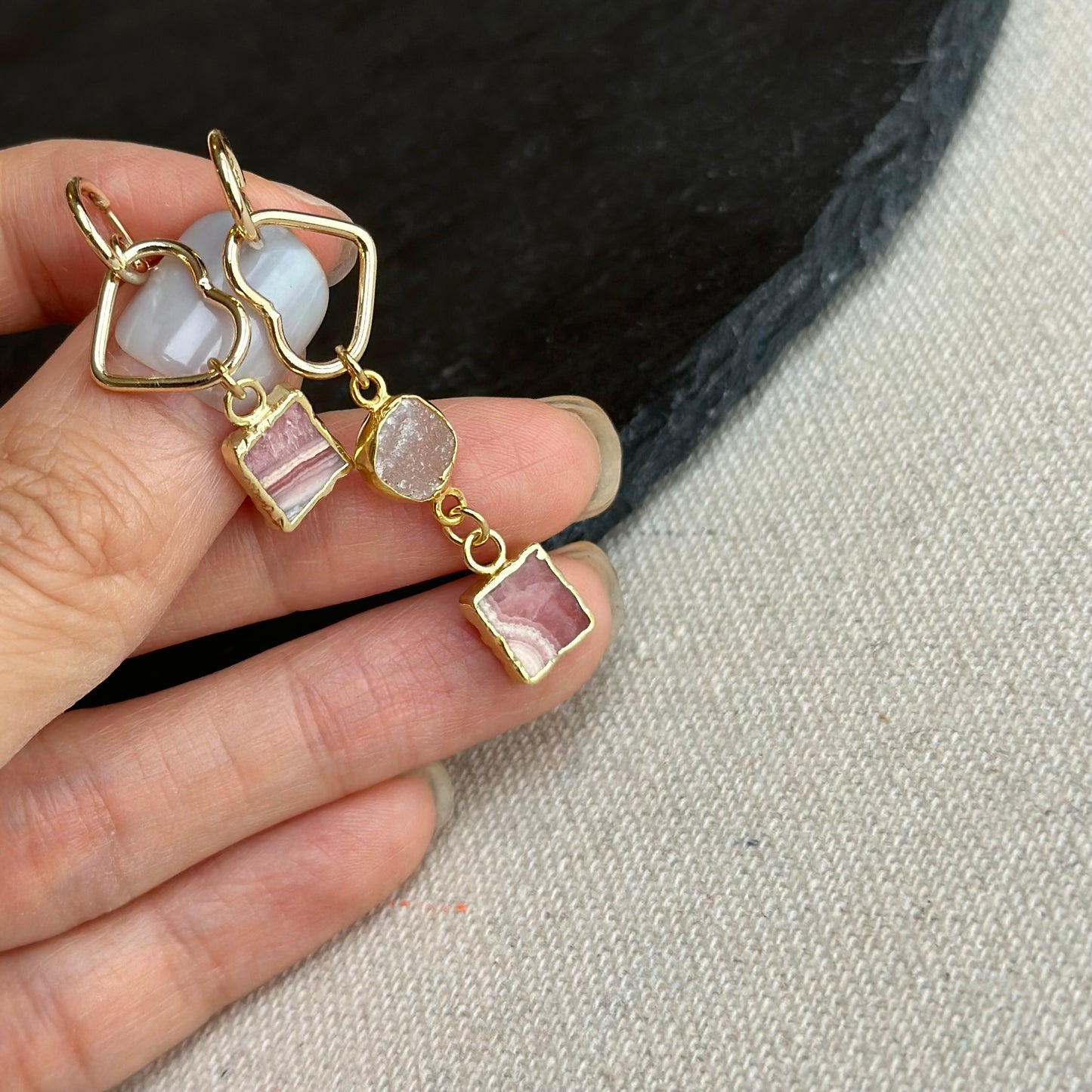 Rhodochrosite And Druzy Gold-plated Earring