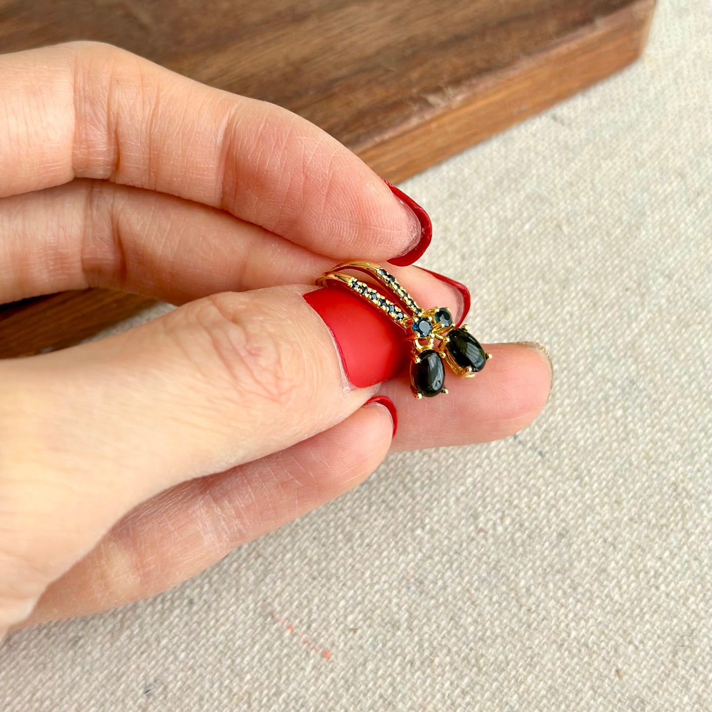 Green Tourmaline With Sapphire Gold-plated Sterling Earring