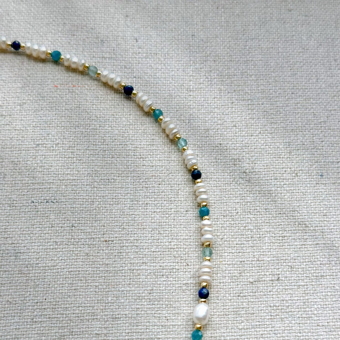 Blue Opal And Freshwater Pearl Mixed Beaded Choker Necklace