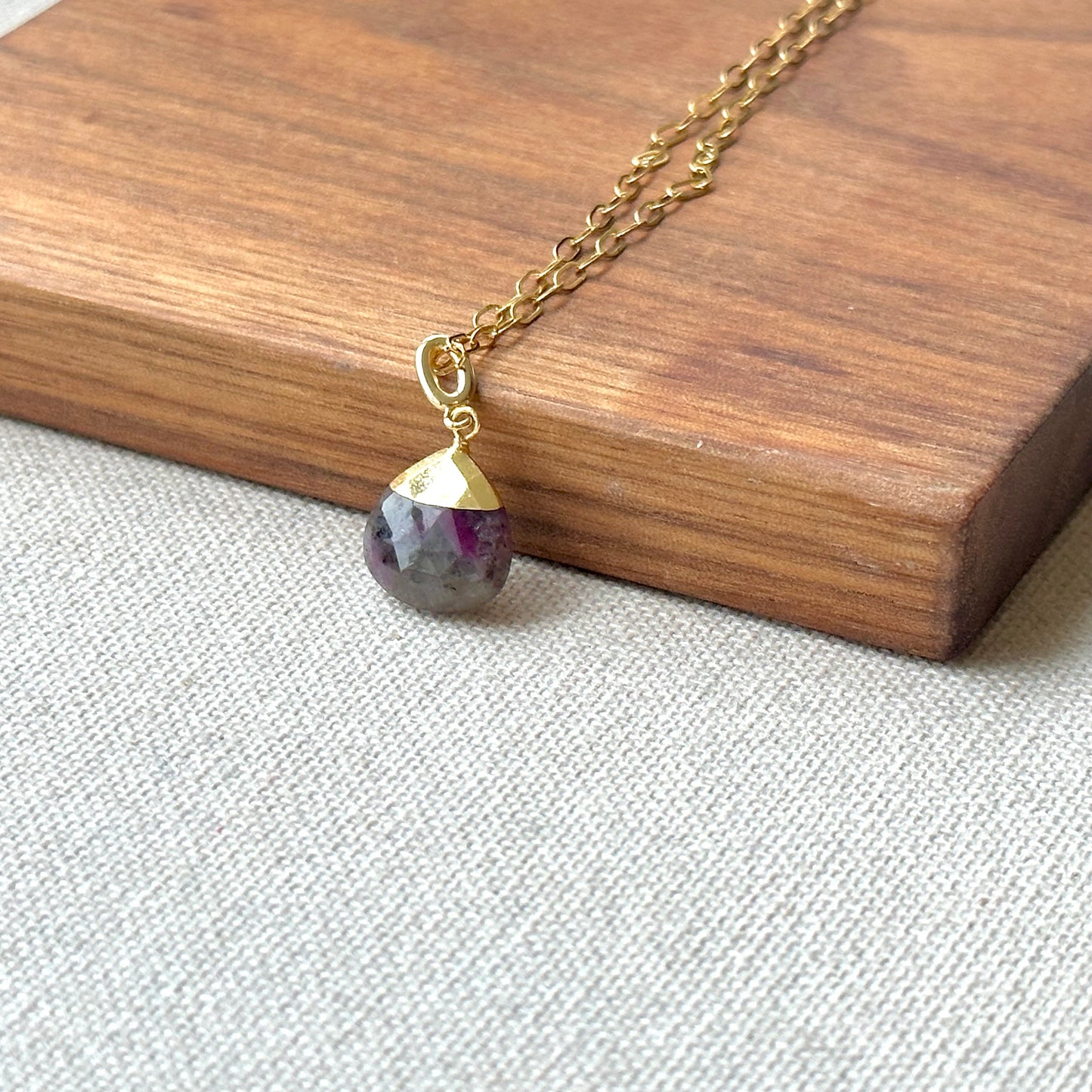 Ruby Zoisite Detachable Pendant Gold-plated Sterling Silver Necklace