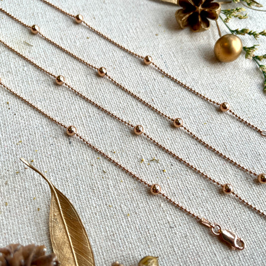 Two-way Rose Gold-plated Italian Sterling Silver Dotty Mixed Chain Extra Long Necklace