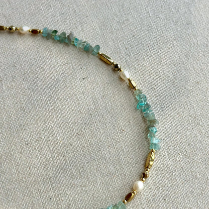 Apatite And Freshwater Pearls Beaded Necklace