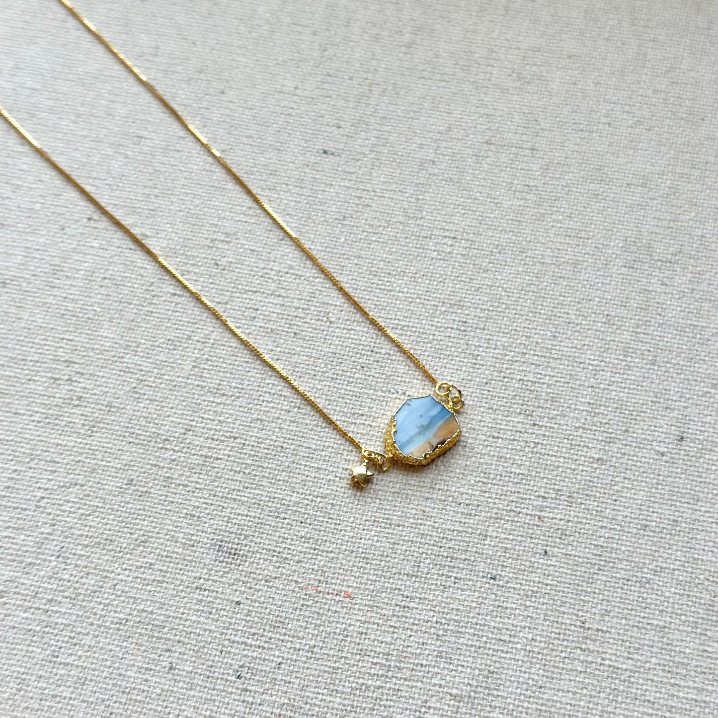 Blue Opal Adjustable Box Chain Gold-plated Sterling Silver Necklace