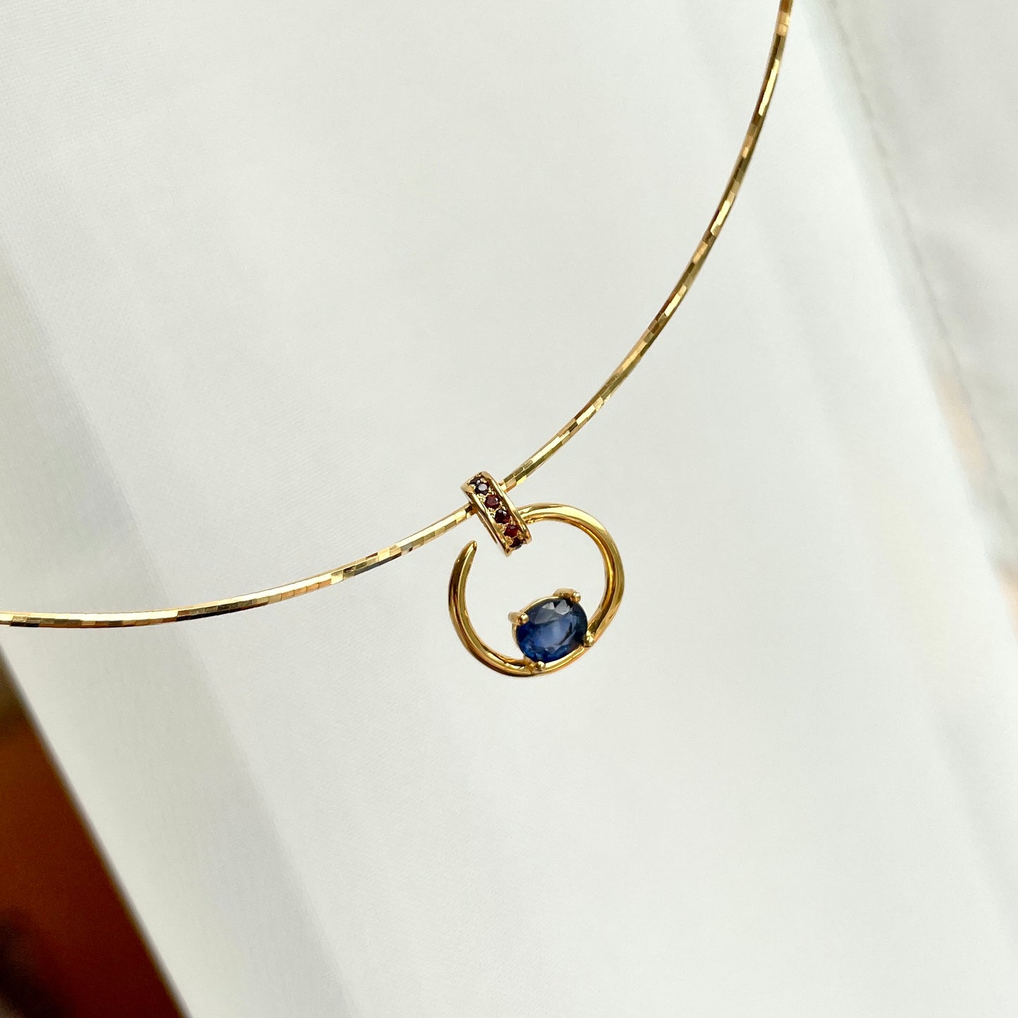 Sapphire And Garnet Choker Wire Gold-plated Necklace