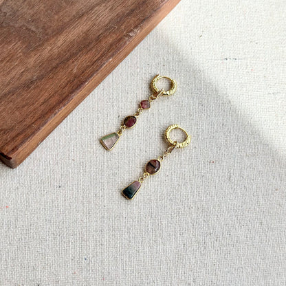 Watermelon Tourmaline Gold-plated Sterling Silver Two-way Ear Hoop