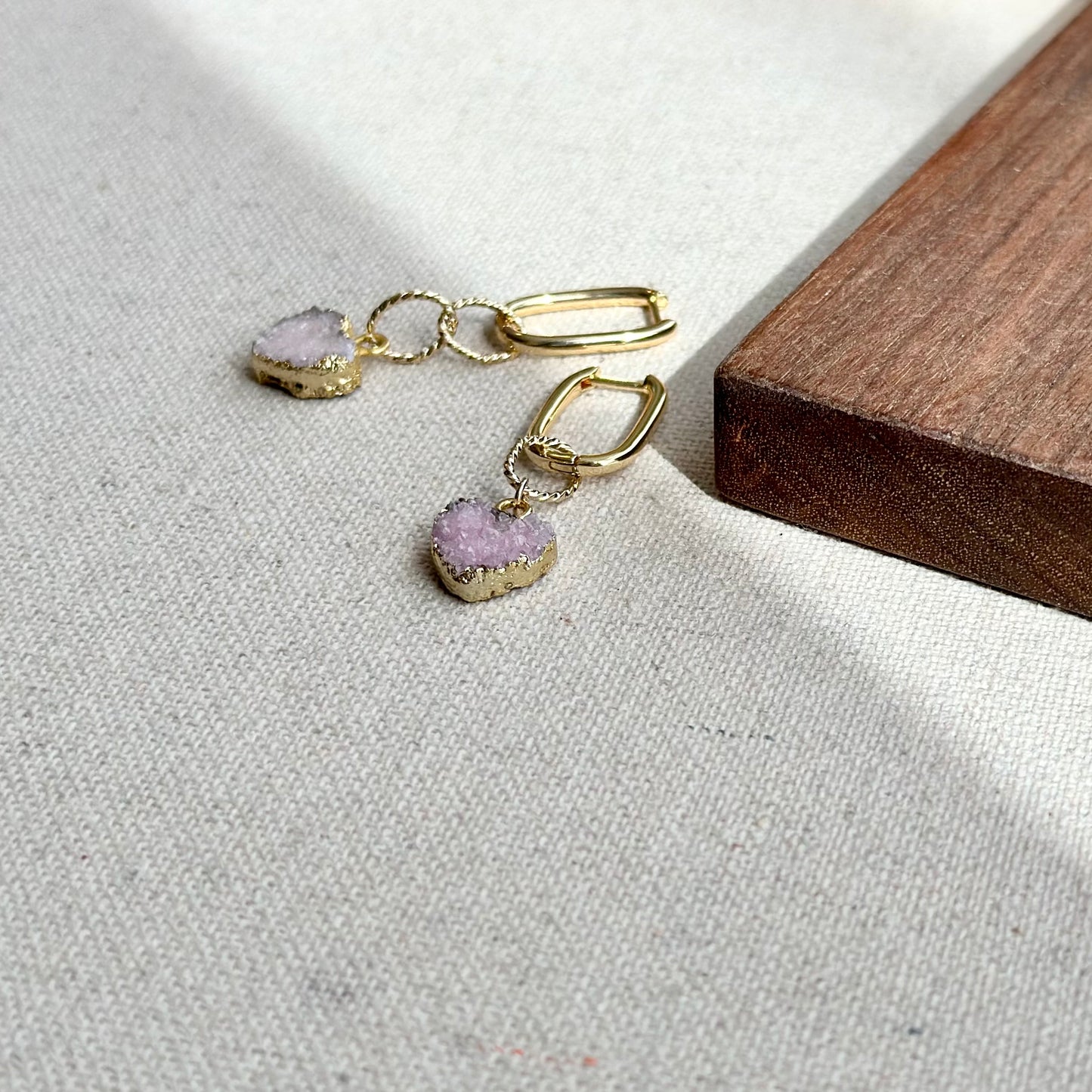 Heart-shaped Druzy Stones Gold-plated Two-way Ear Hoop