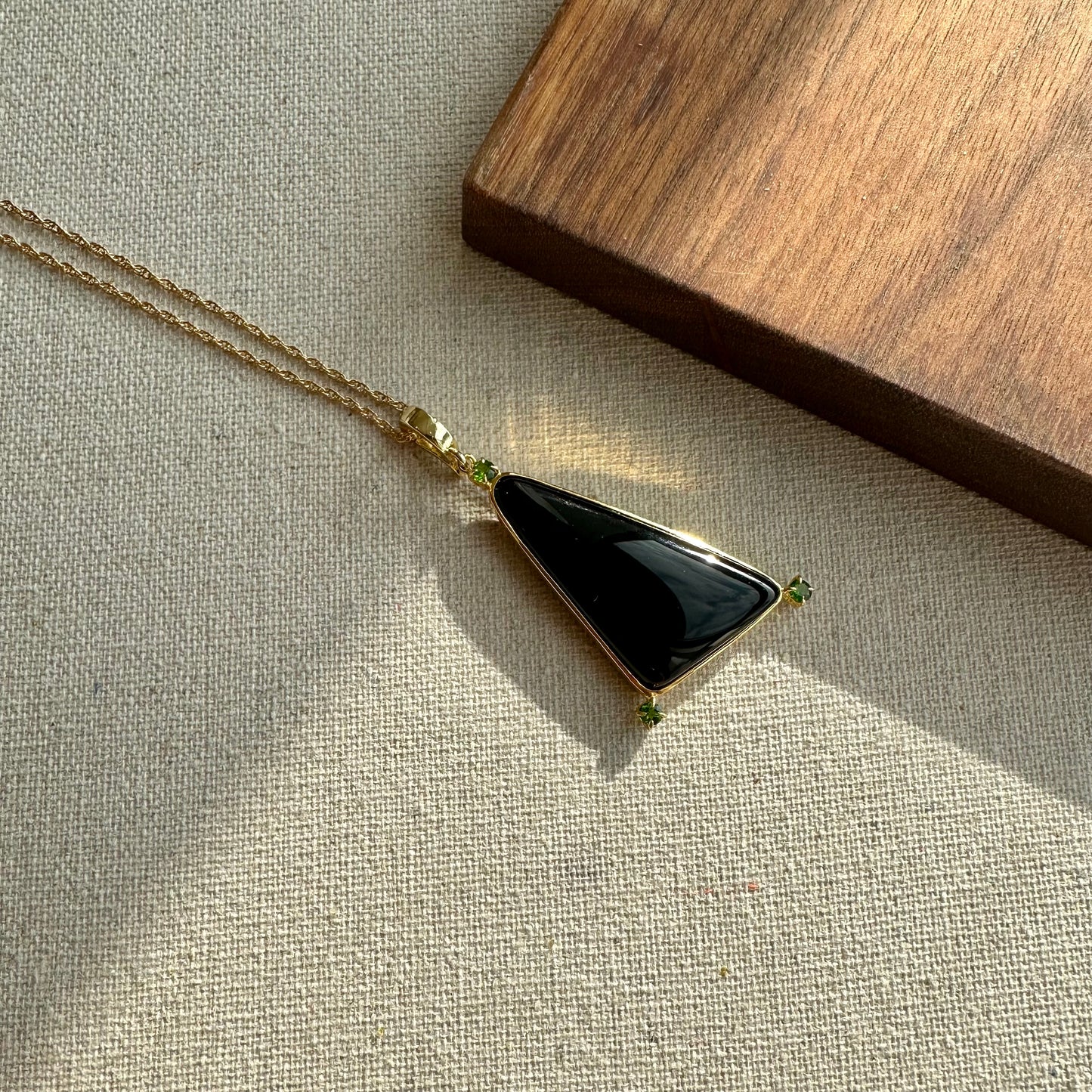 Black Agate And Diopside Long Gold-plated Necklace