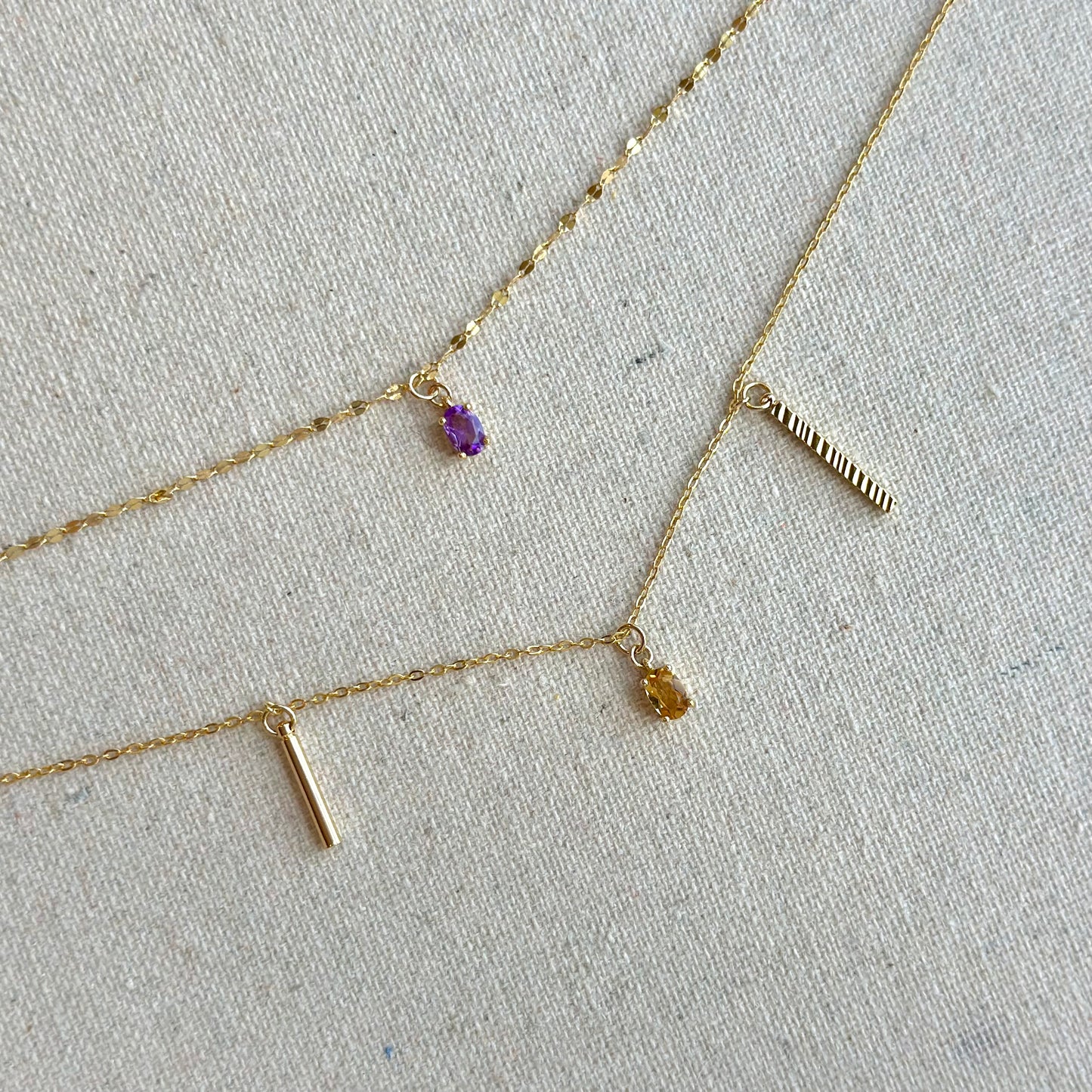 Amethyst And Citrine Double Layer Gold-plated Sterling Silver Necklace