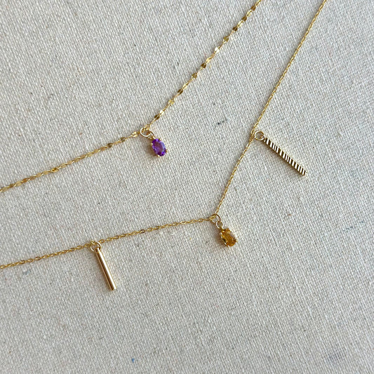 Amethyst And Citrine Double Layer Gold-plated Sterling Silver Necklace