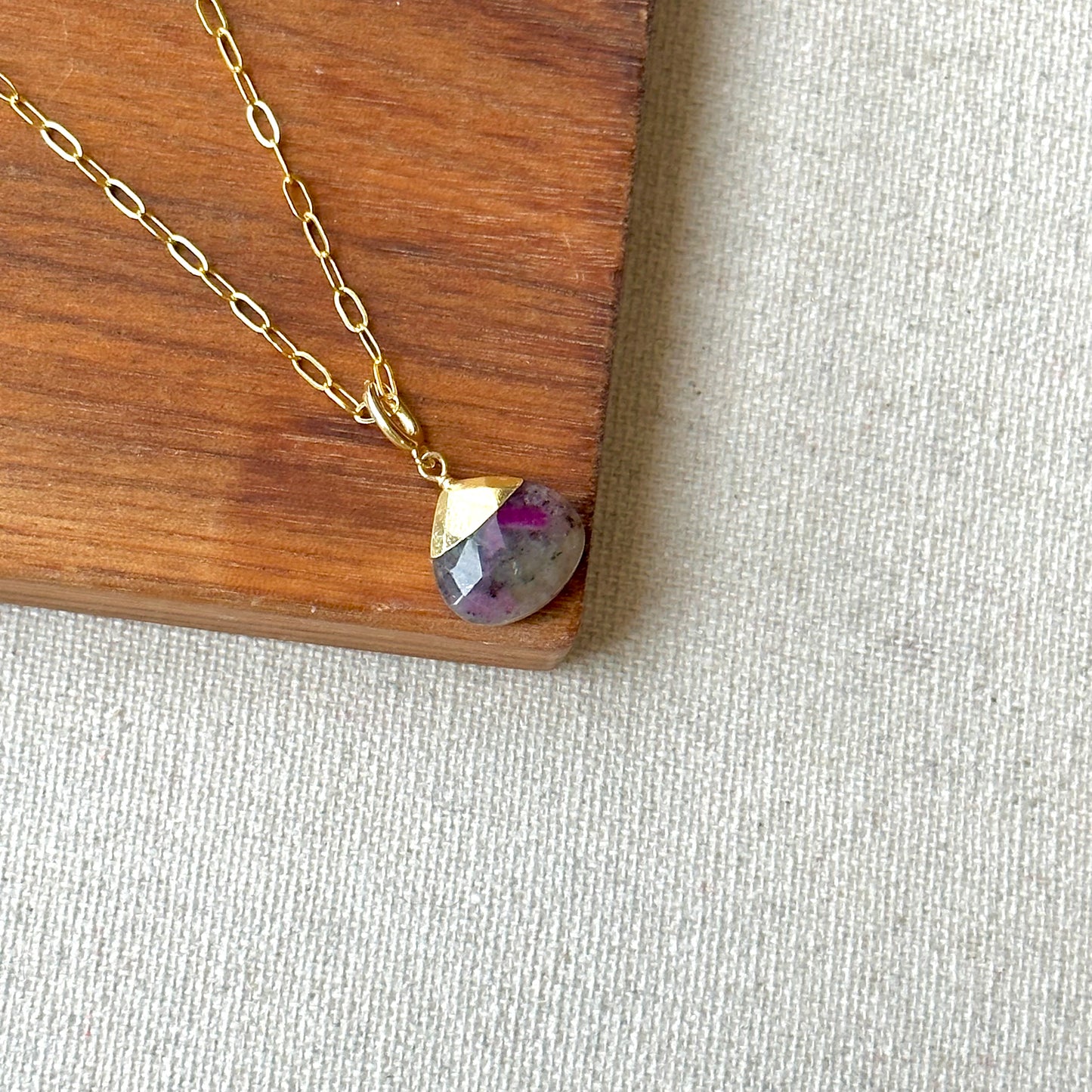 Ruby Zoisite Detachable Pendant Gold-plated Sterling Silver Necklace