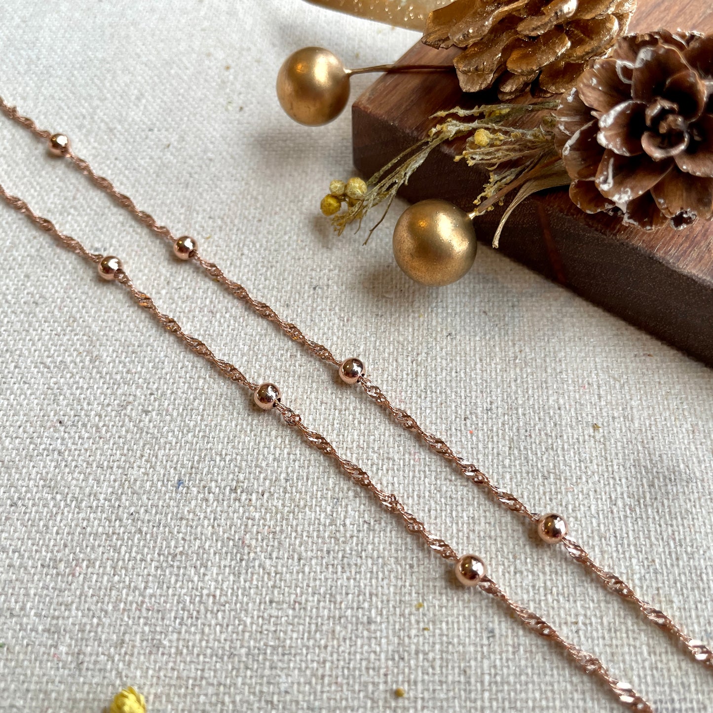 Rose Gold-plated Italian Sterling Silver Dotty Mixed Chain Choker Necklace