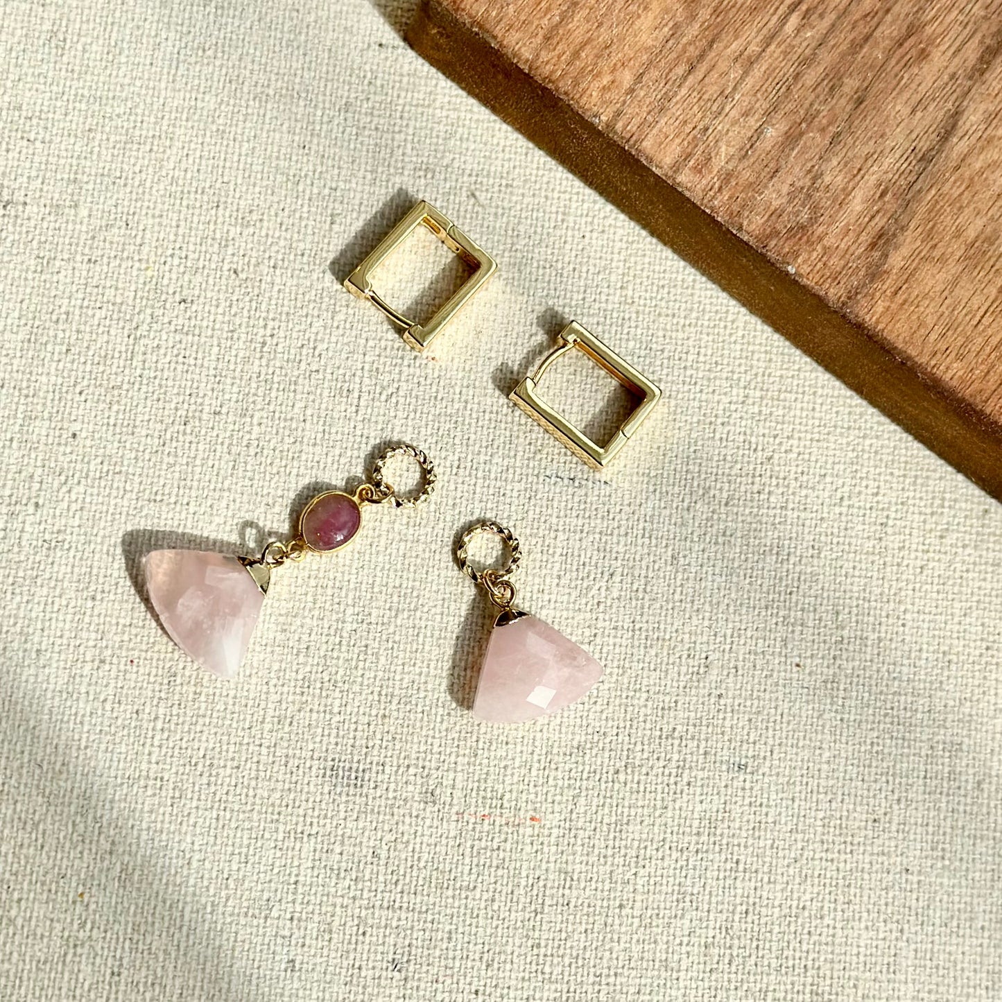 Rose Quartz And Watermelon Tourmalime Gold-plated Two-way Ear Hoop