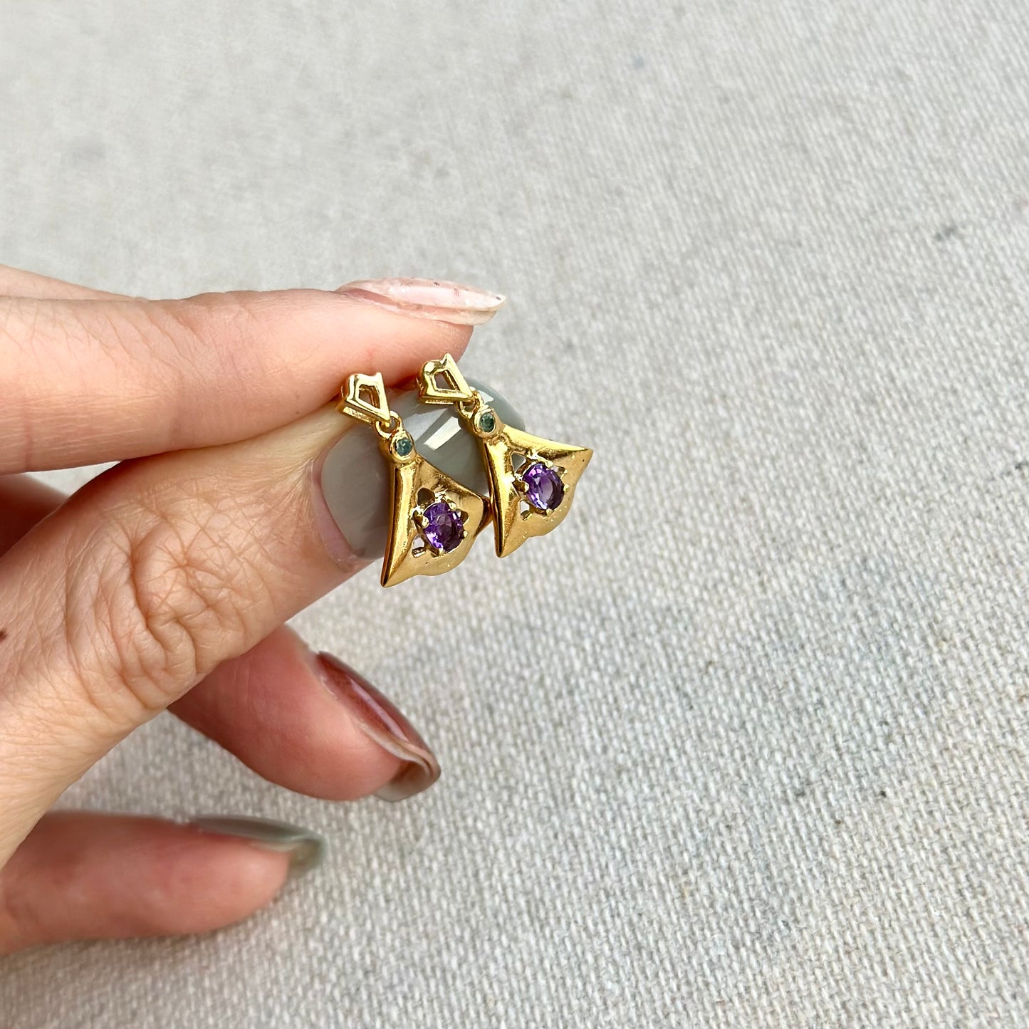 Amethyst And Topaz Dainty Triangle Gold-plated Sterling Earring