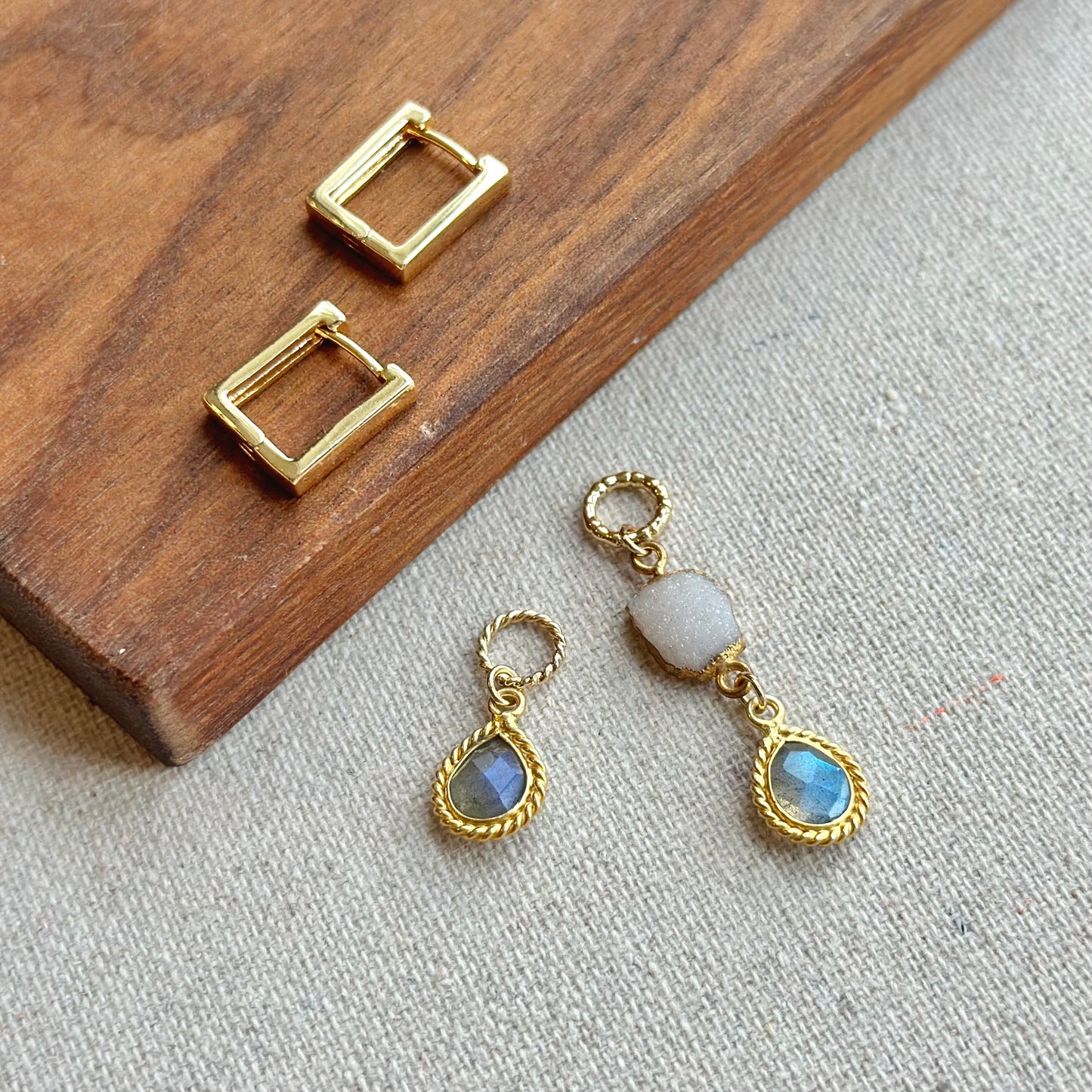 Labradorite And Druzy Two-way Gold-plated Ear Hoop