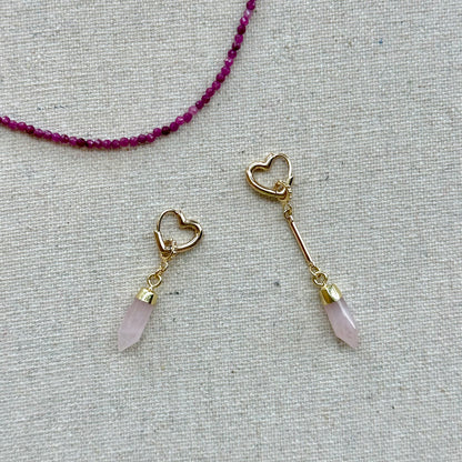 Rose Quartz Point Shaped Two-way Gold-plated Ear Hoop