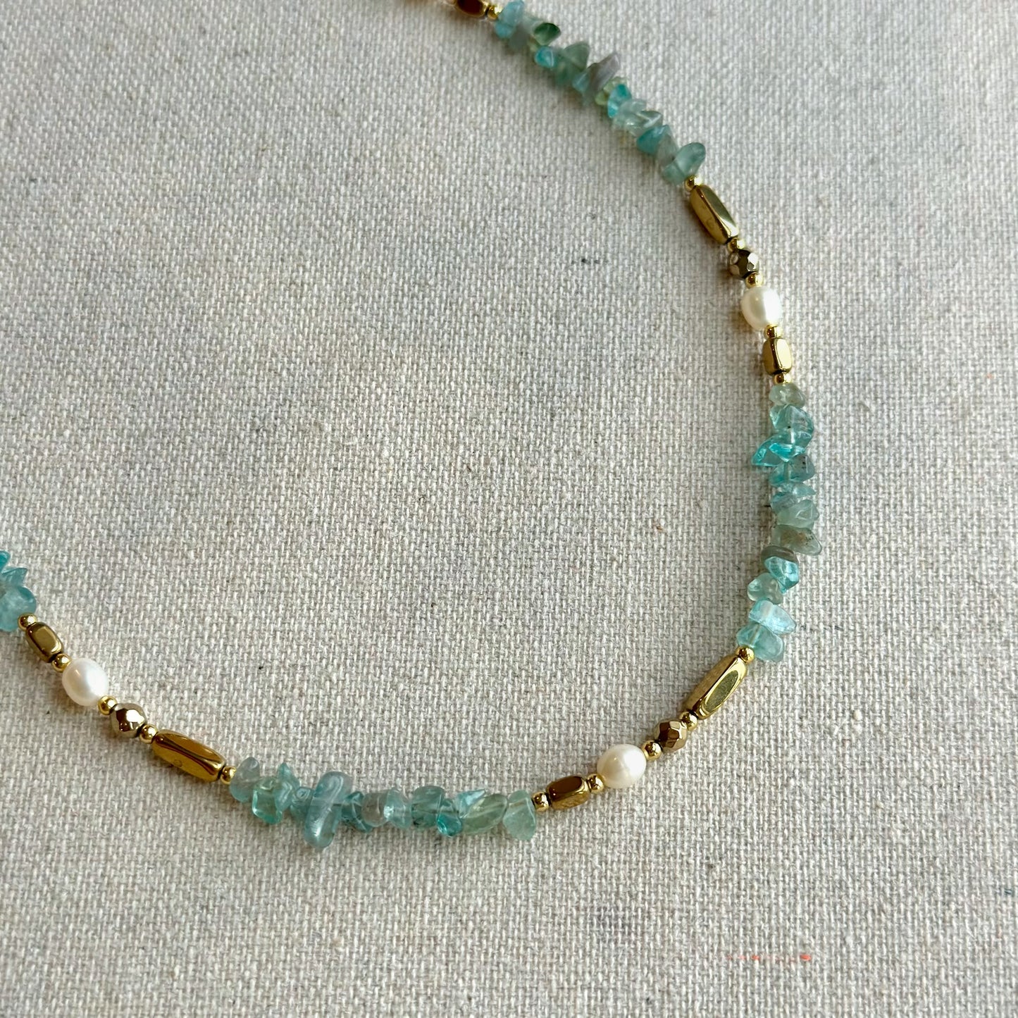 Apatite And Freshwater Pearls Beaded Necklace