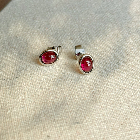 Garnet Cabochon Oval Sterling Silver Ear Stud