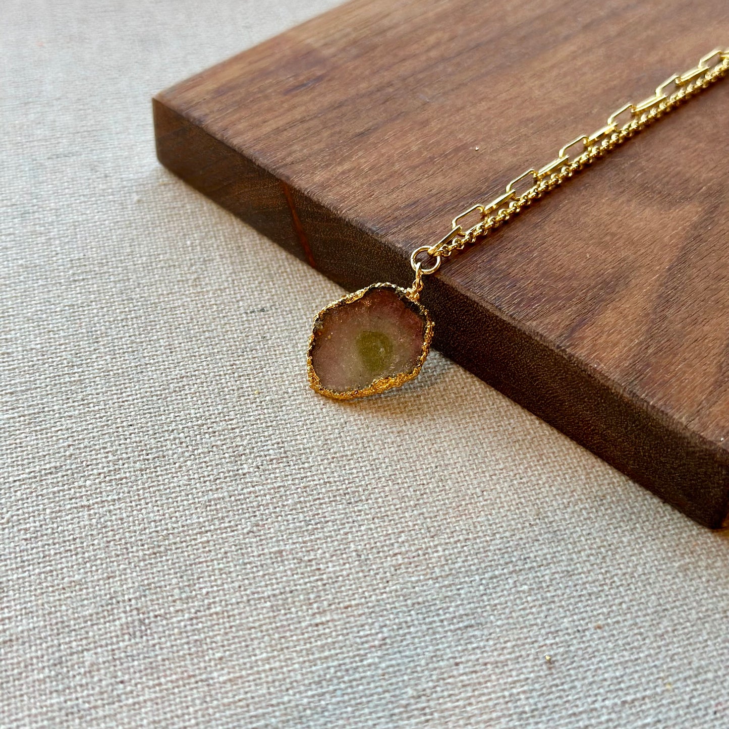 Watermelon Tourmaline Asymmetric Gold-plated Sterling Silver Necklace